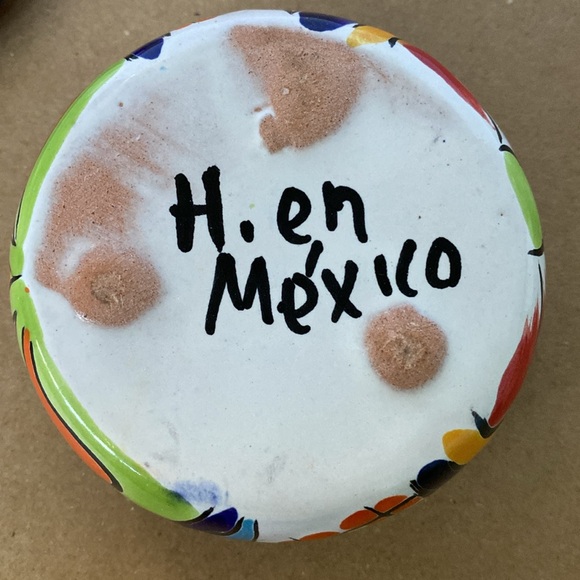 Ceramic Made in Mexico Souvenir hand painted trinket bowl container with lid - Picture 5 of 11